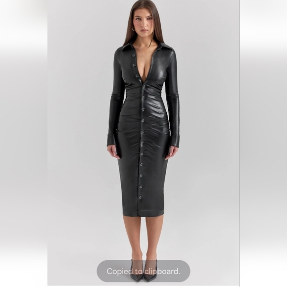 House of CB Dresses & Skirts - HOUSE OF CB 'Viola' Black Vegan Leather Long Sleeve Midi Dress Button-Down Dress